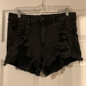 High waisted black denim shorts, Size 12, AE